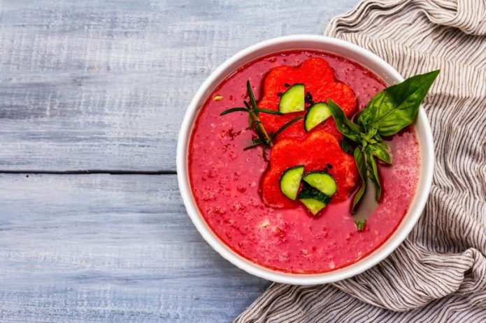 vegan, plant-based, soup, summer, watermelon
