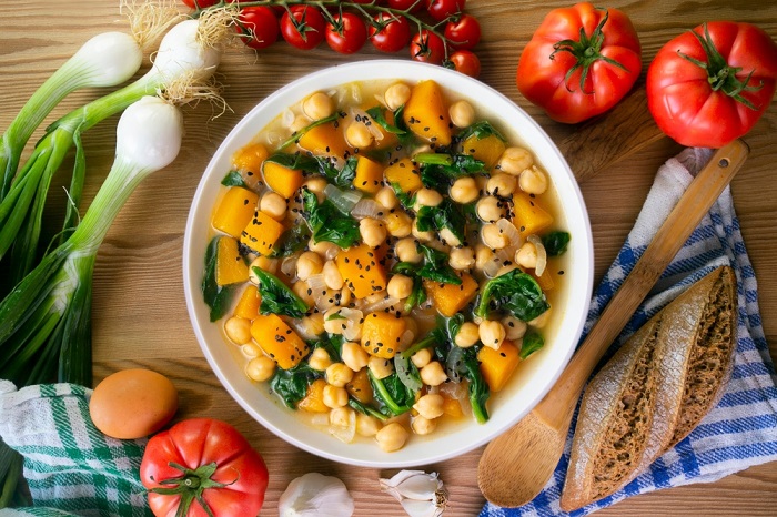 ρεβίθια κολοκύθα σπανάκι vegan
